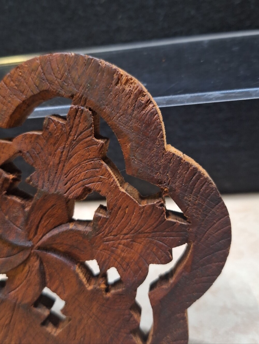 Boho Hand Carved Wood Trivet Plant Stand Hot Pad Floral Inlaid India Lot (3) VTG - Picture 10 of 11